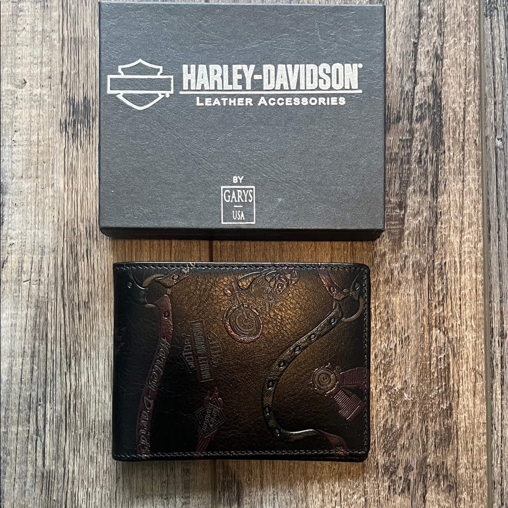 NWT Vintage Harley-Davidson Men's Black and Brown Leather Card Holder